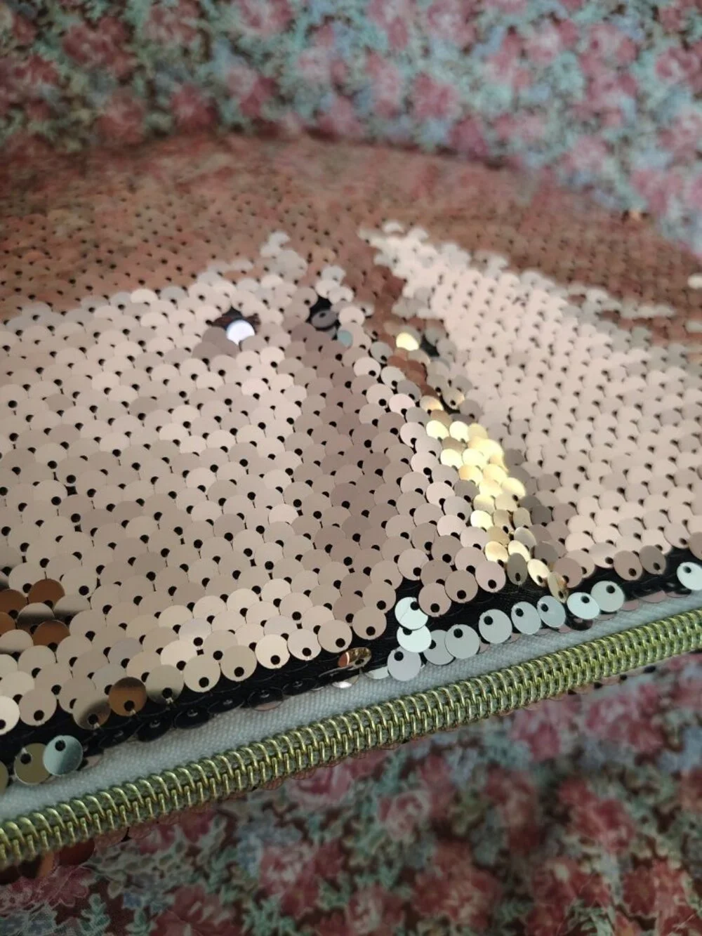 NWOT Large Pink Silver Sequin Makeup Bag Clutch
